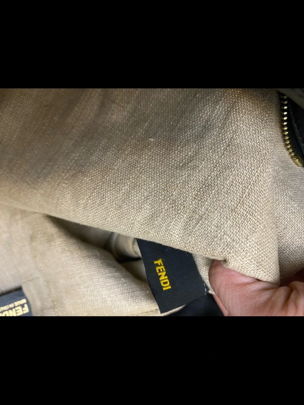 Authentic FENDI Pequin Stripe Large Canvas Leather Tote Bag 8BN242